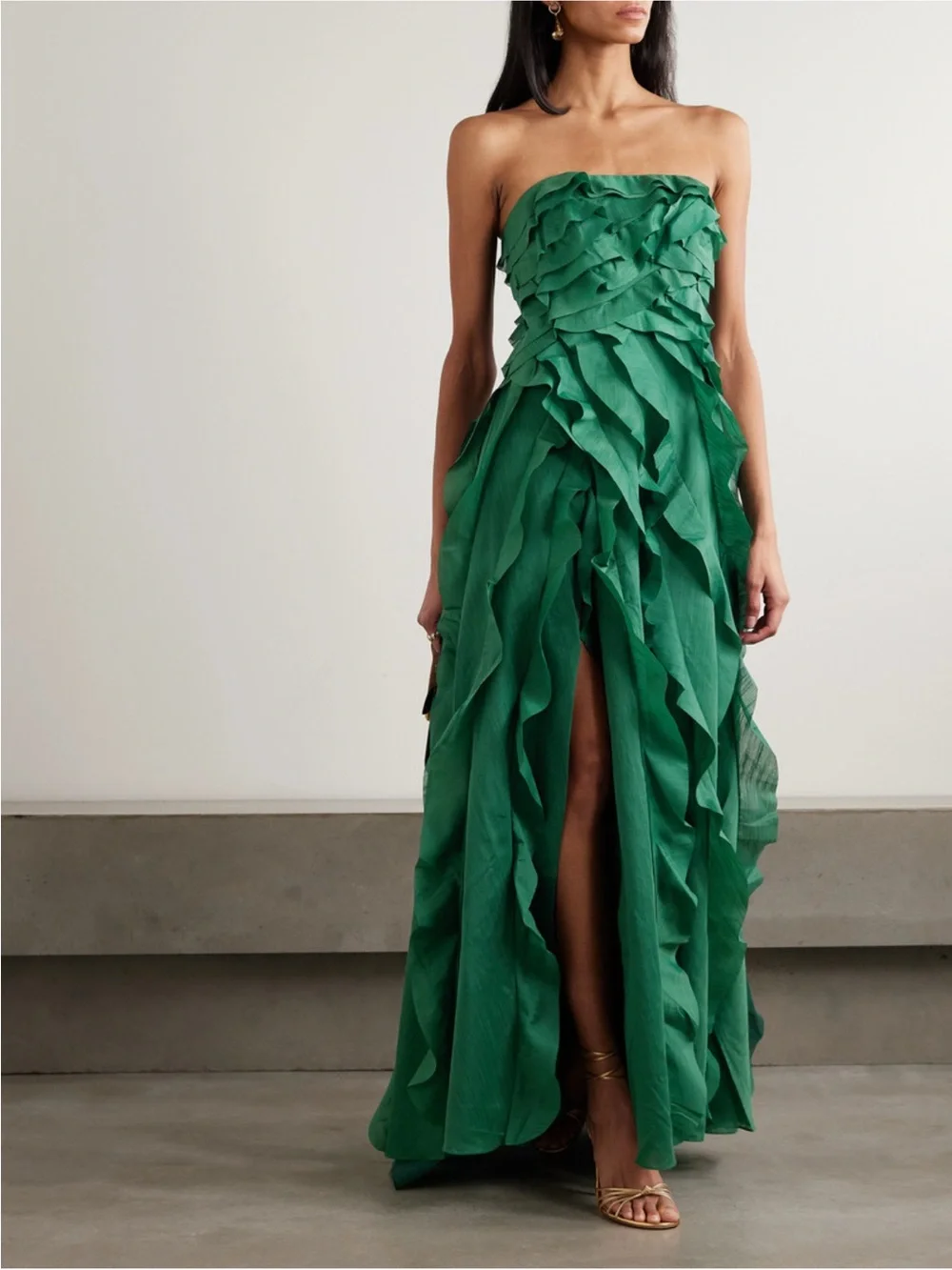 Aje Green Ruffled Strapless Evening Gown - Picture 2 of 5